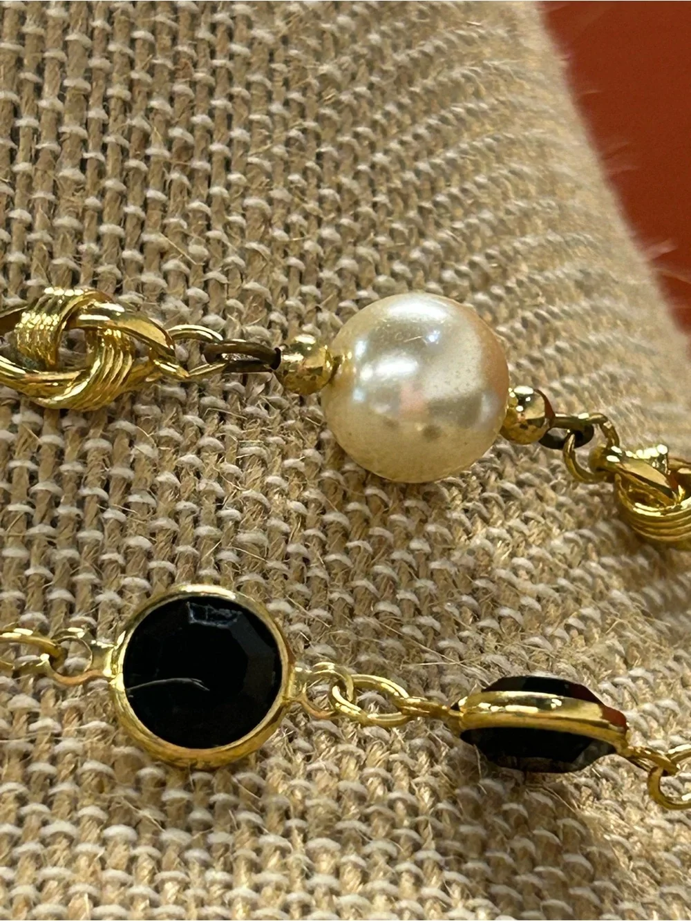 Gorgeous vintage Swarovski long layering necklace black crystal and faux pearls.